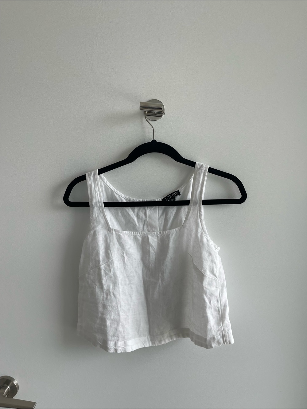 J.Crew White Button Back Linen Crop Tank